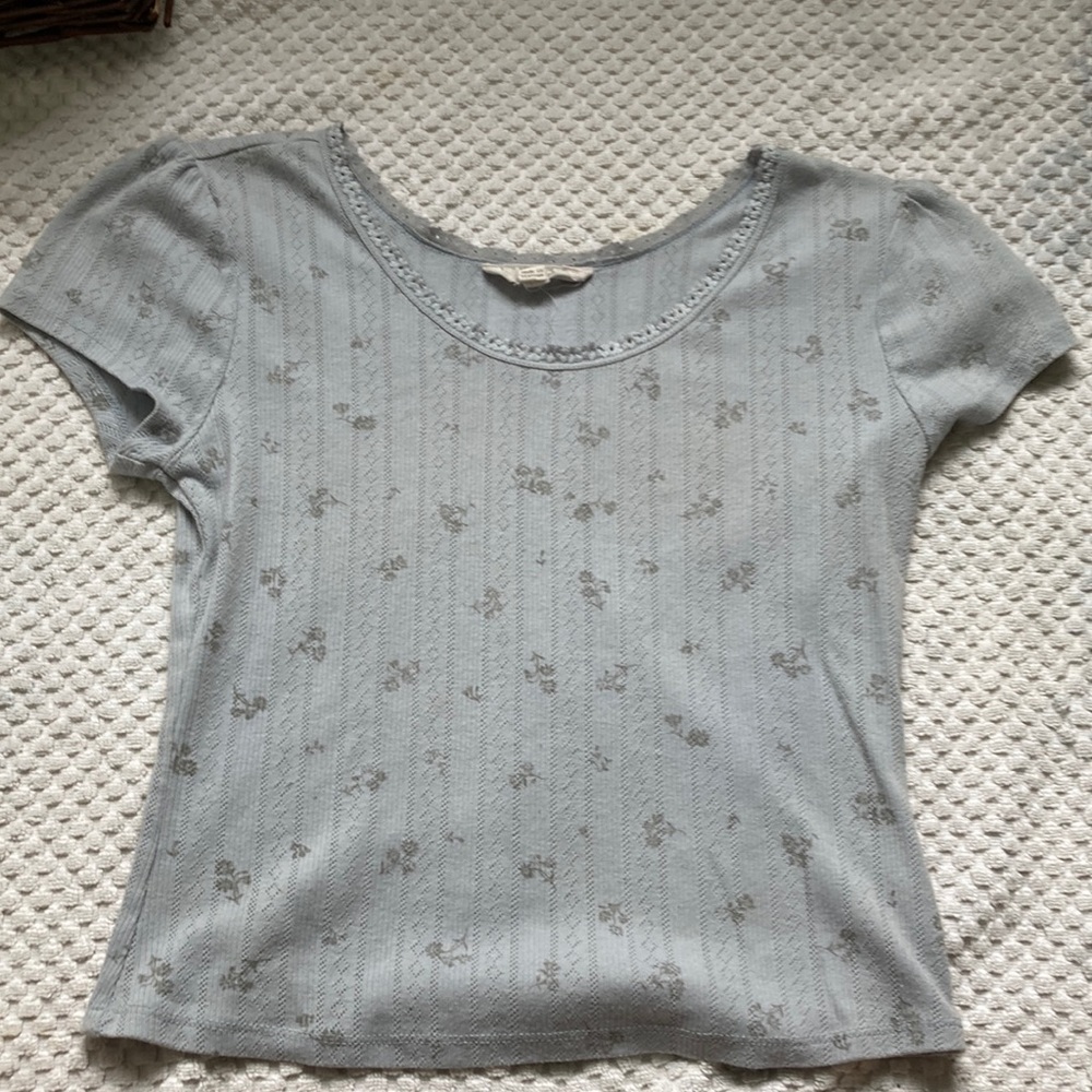 Baby blue T shirt with flower pattern crop top